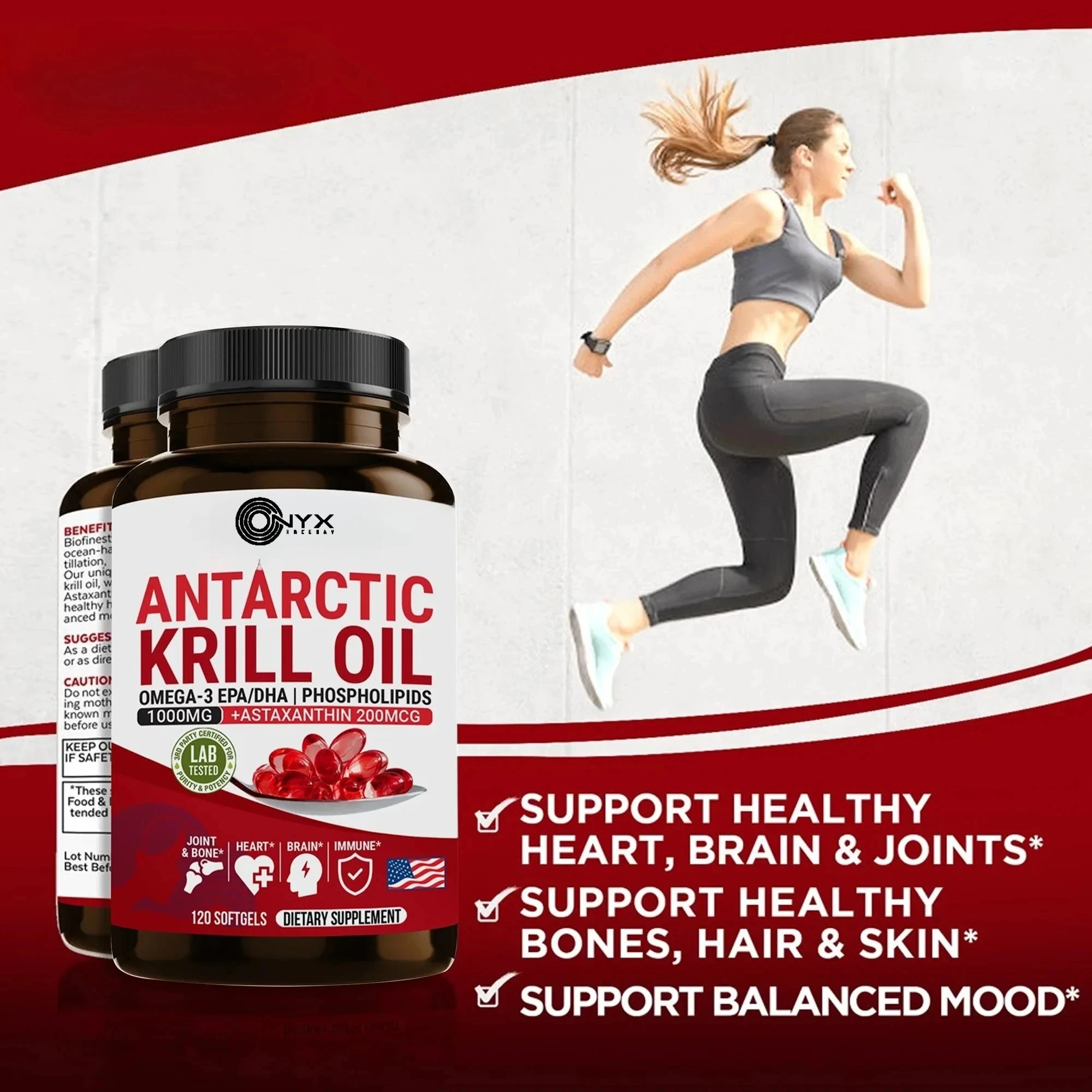 Antarctic Krill Oil - Cardiovascular, Joint and Skin Health. Non-GMO, Contains EPA and DHA To Support Eye