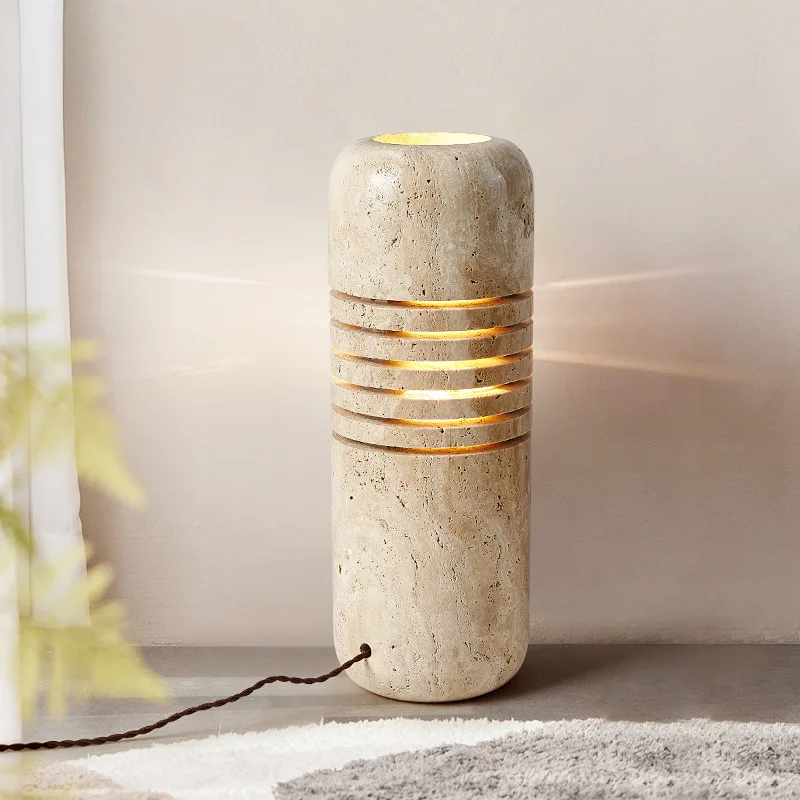 Yellow travertine floor lamp, retro villa bedroom bed and breakfast lamp, ambient lamp