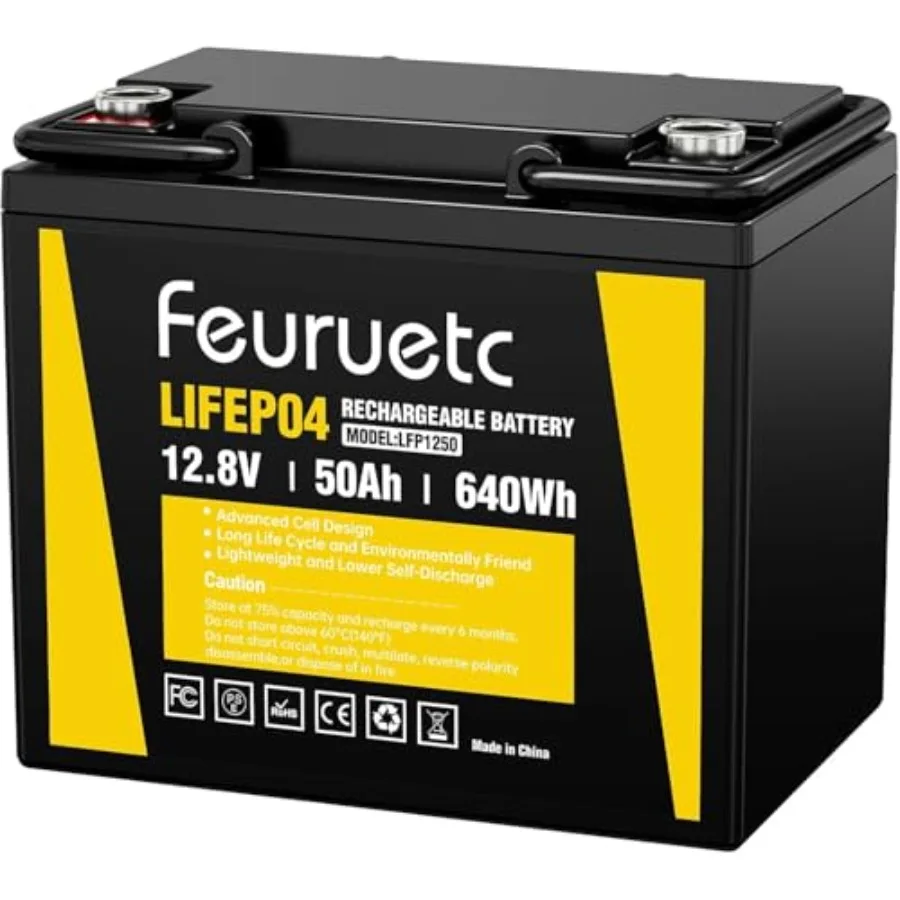 

12V 50Ah LiFePO4 Lithium Battery with 50A BMS 5000+ Deep Cycles Blue Color Ideal for Winter Power Shortage RV Marine Trolling M