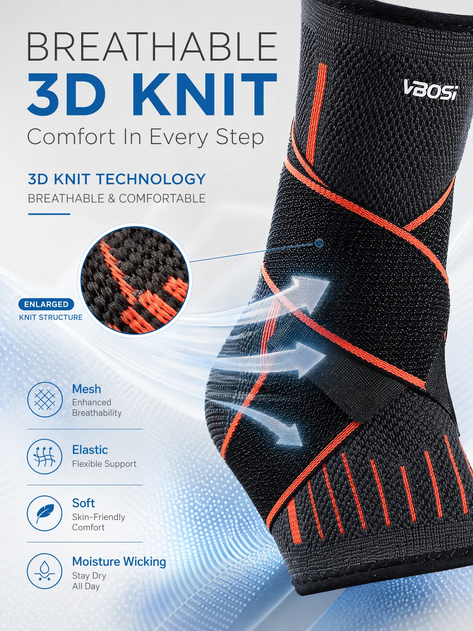 VBOSI Ankle Brace Compression Support Sleeve with Adjustable Strap for Men Women, Breathable Knitted Ankle Support for Sprain, S