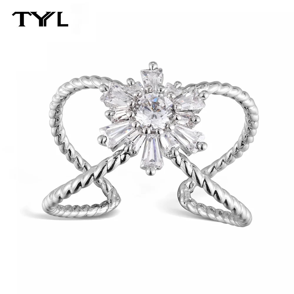

TYYL Flower Open Ring for Women Fashion Zircon Band Silver Jewelry Opening Adjustable Finger Rings Best Choice for Party Gifts