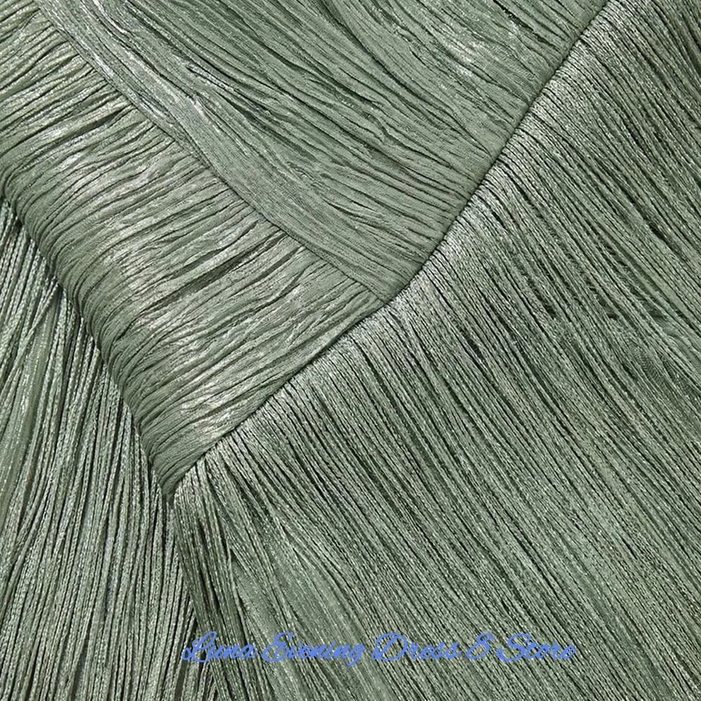 Modern Green Jersey Evening Dress Classic High Collar Sleeveless Customized Party Dresses Fashion Tassel Special Occasion Gowns image 6