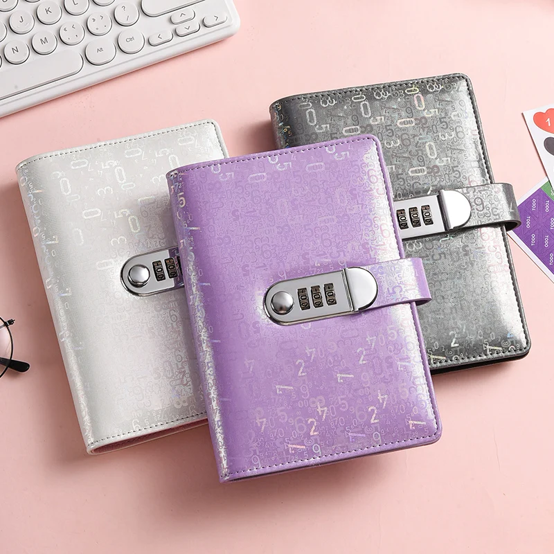 A6 Laser Combination Lock DIY Binder Notebook Cover Diary Agenda Planner Paper Cover School Stationery