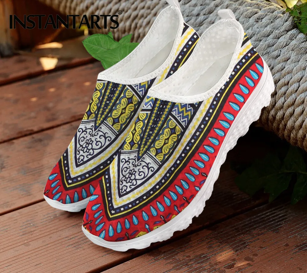 Hot Sale Women Flat Shoe African Tribal Fabric Printed Female Mesh Sneaker Breathable Walk Footwear Loafers Zapatos