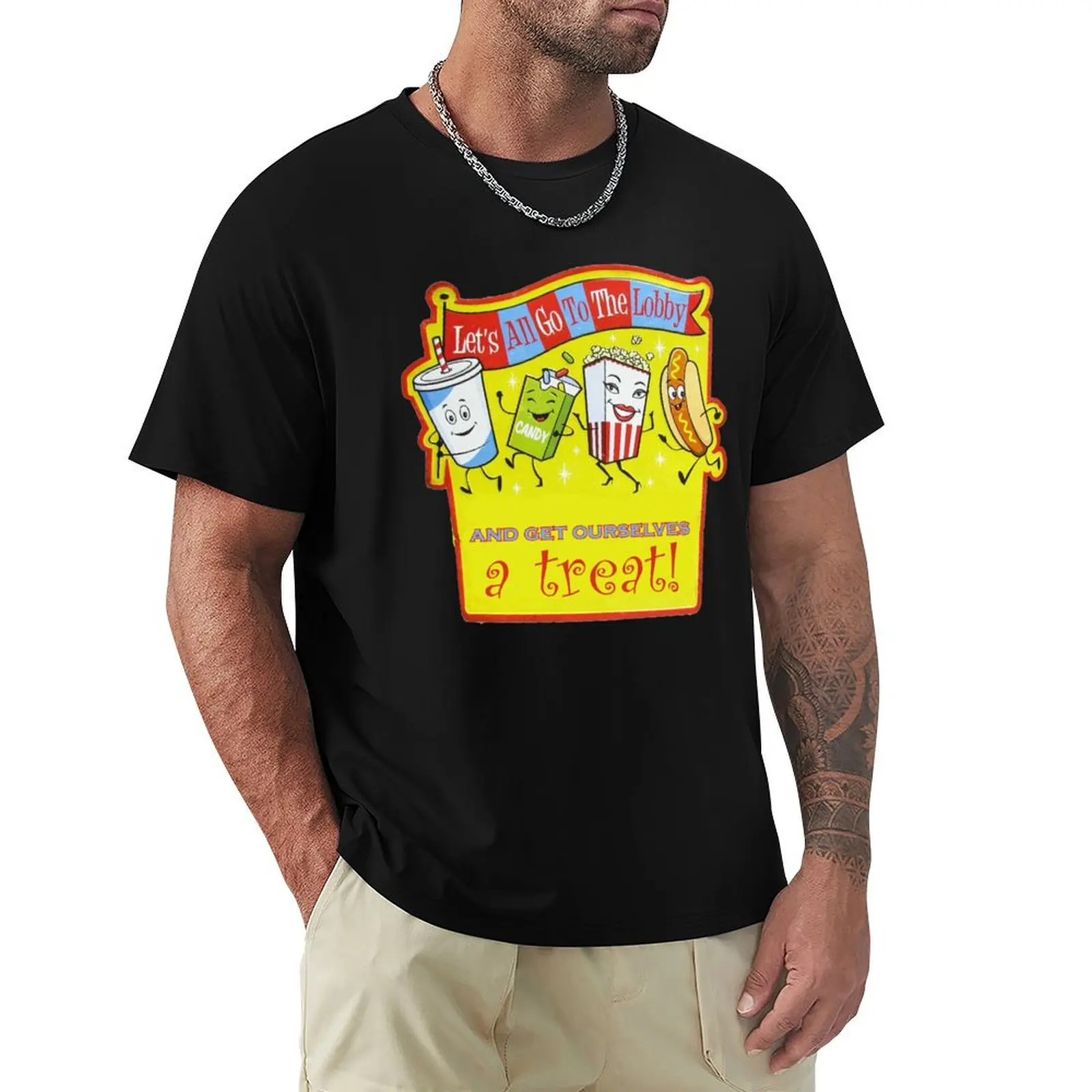 LET'S ALL GO TO THE LOBBY And Get Ourselves A Treat Retro Vintage Food Movie Theatre T-Shirt Plus Size Loose Fit T-Shirt
