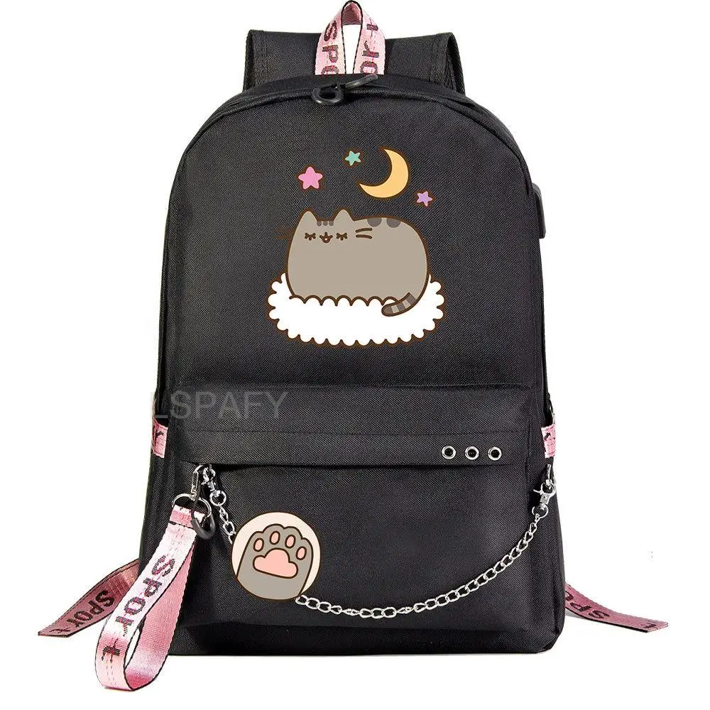 Cute Cat Girls School Backpacks USB Charge Backpack Waterproof Bagpack School Bags Teenage Women Travel Bag