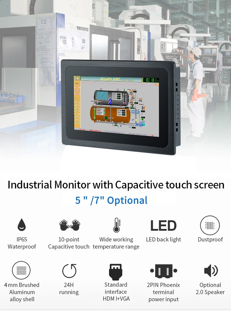 Monitor de pantalla táctil capacitiva Industrial Pcap 5 "7" 10 "5 pulgadas 7 pulgadas 10,4 pantalla pequeña Ips Tft I2c pantalla táctil Usb