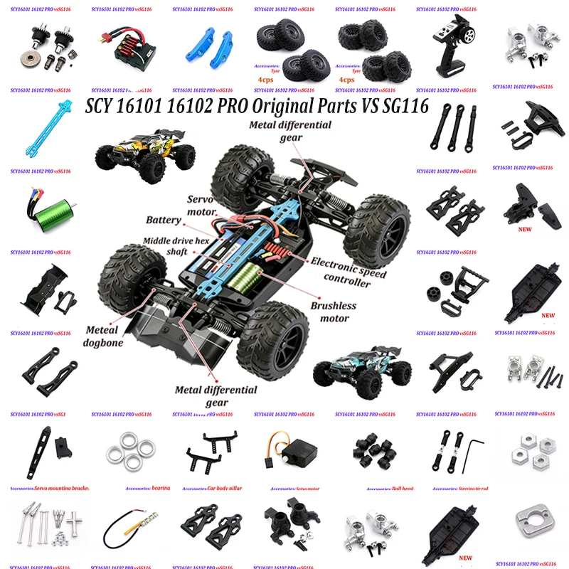 

SG116 MAX SCY16101 16102 PRO Electric Remote Control Car Original Parts - Transmission Shaft Gears,steering Cup, Remote Control