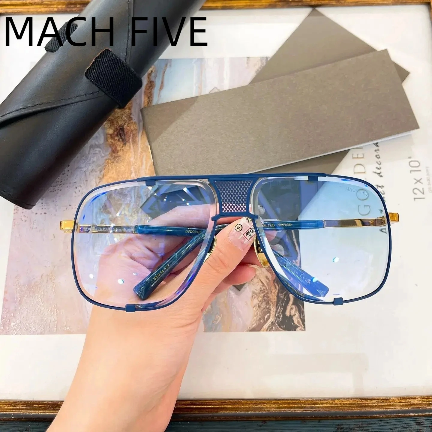 Authentische DT DRX-2087 MACH FIVE Fashion LIMITED EDITION Männer Frauen Sonnenbrille Farbverlauf Blaue Linse Männliche Paar Brillen Mit Box