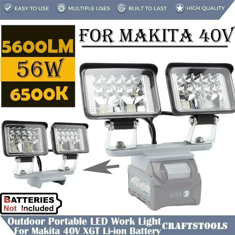 56W LED Work Light Super White Dual Head For Makita 40V Li-on Battery Powered BL4040  BL4080 BL4050 ( Battery not included)