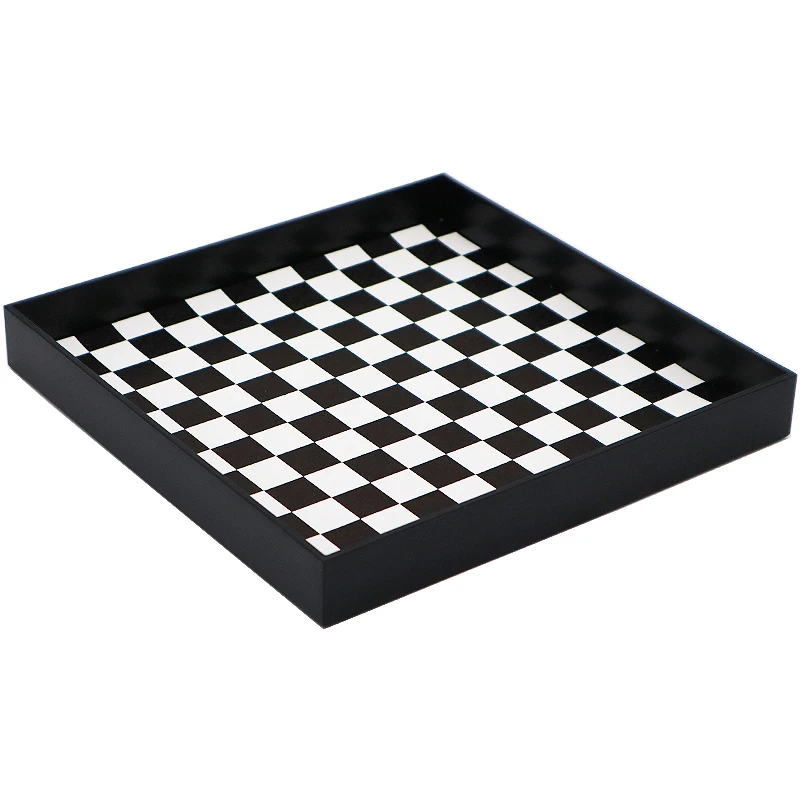 Epeiushome Nordic Ins Style Black And White Checkerboard Desktop Tray Square Crescent-shaped Storage Tray Filing Tray