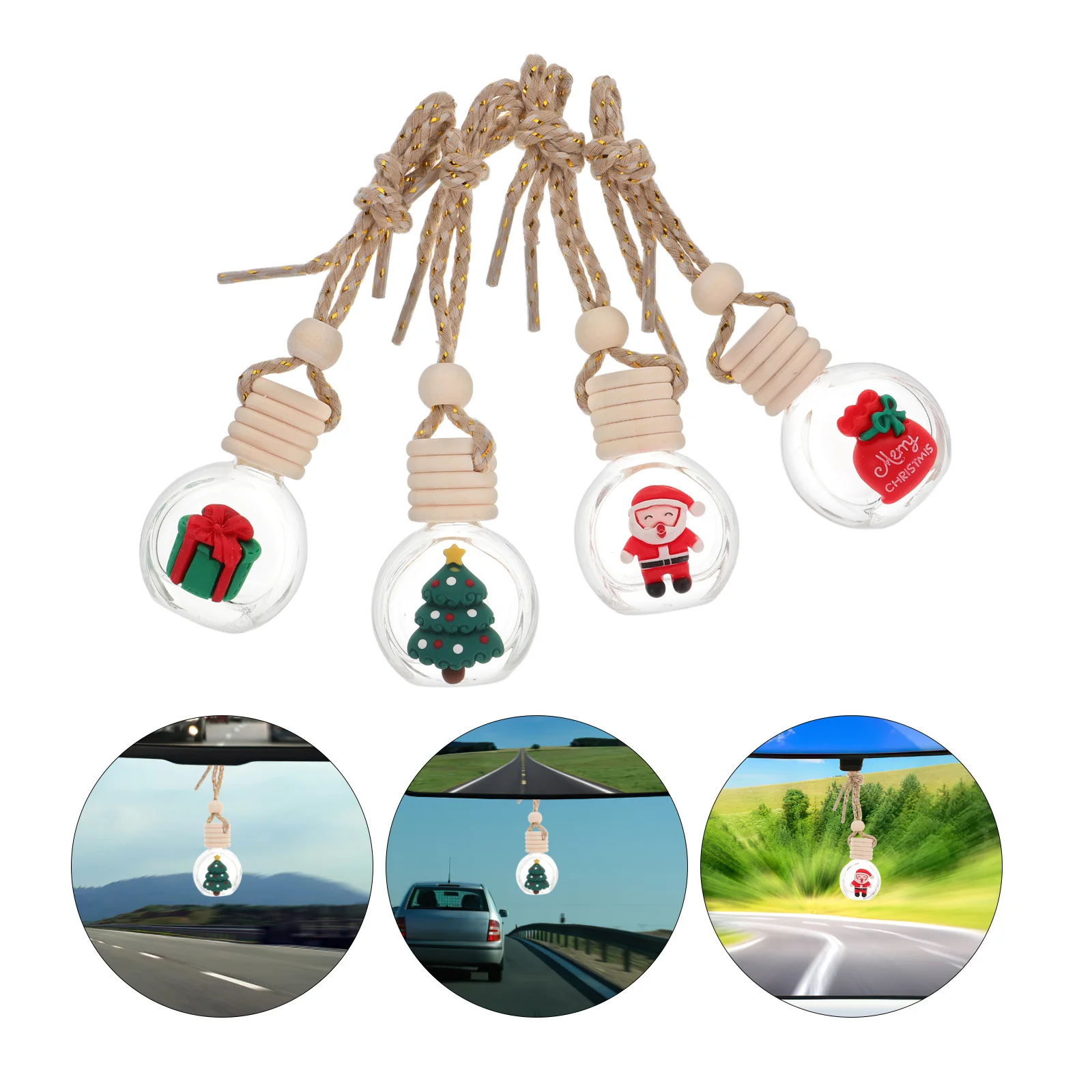 

4Pcs Christmas Car Air Freshener Empty Diffuser Bottles Hanging Ornaments Essential Oil Bottle Car Aroma Diffuser Hanging