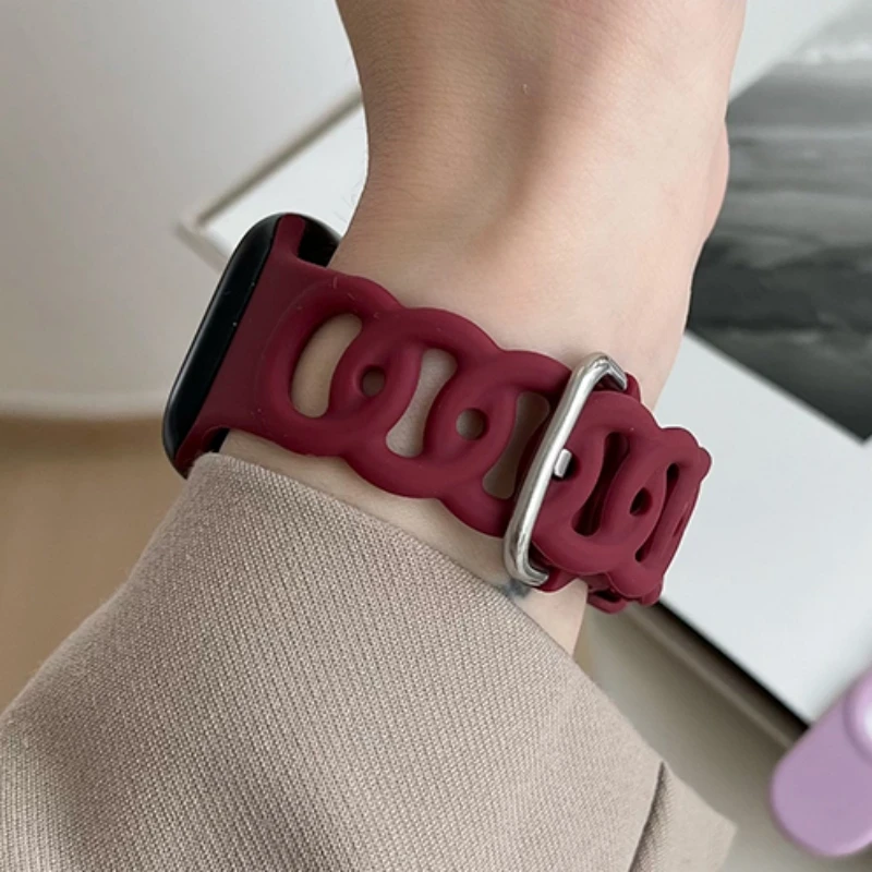 لطيف لون الحلوى تنفس دائرة جوفاء حزام ل أبل ساعة ، 45 مللي متر ، 41 مللي متر ، 40 مللي متر ، 44 مللي متر ، 42 مللي متر ، 38 مللي متر ، لينة الفرقة ل سلسلة 9 ، 8 ، 7 ، 6 ، 5