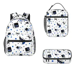 Astrobot And Friends Backpacks Boys Girls Bookbag Children School Bags Cartoon Kids Rucksack Lunch Bag Pen Bag Three-Piece Set