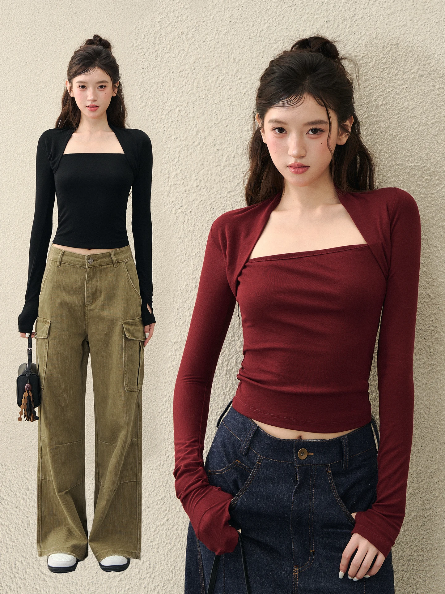 

OIOI E Vintage Svel, вязаный топ для женщин, новинка ранней осени, универсальная облегающая футболка с длинными рукавами, модная женская футболка