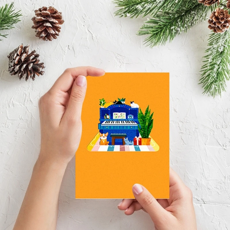 Delicate 3D Blue Piano Celebration Card Artistic 3D Popup Greeting Card with Blue Piano for Collector and Gifting Drop Shipping