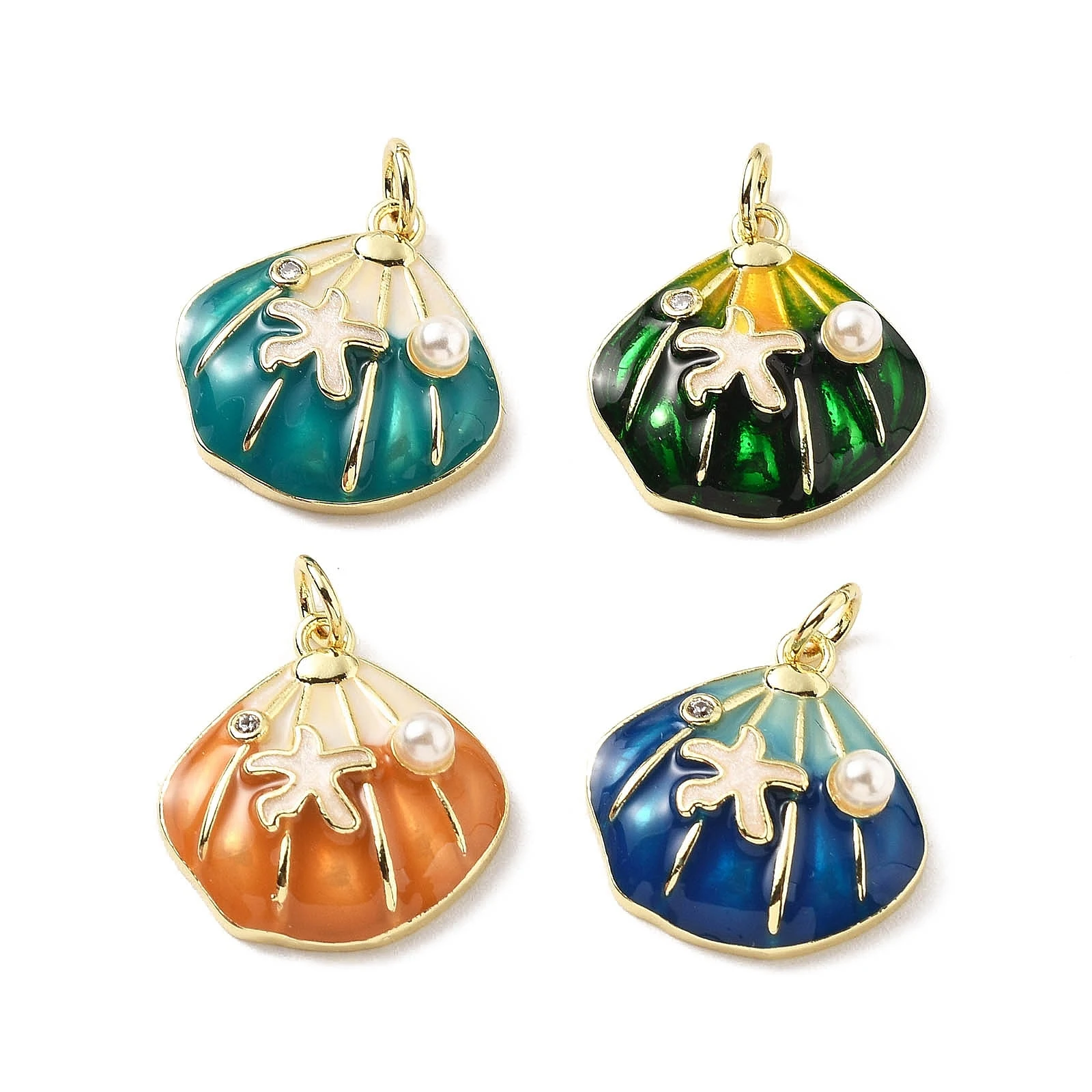 

10pcs Shell Shape Brass Zirconia Pendants with Enamel and ABS Imitation Pearl for DIY Jewelry Necklace Earring