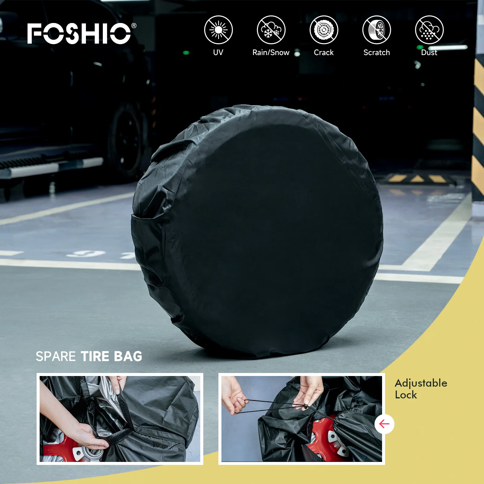 FOSHIO 2/4pcs Car Spare Tire Covers Bag SUV Truck Tyre Vehicle Wheel Black Protector Dustproof Storage Accessories 29''~31.5''