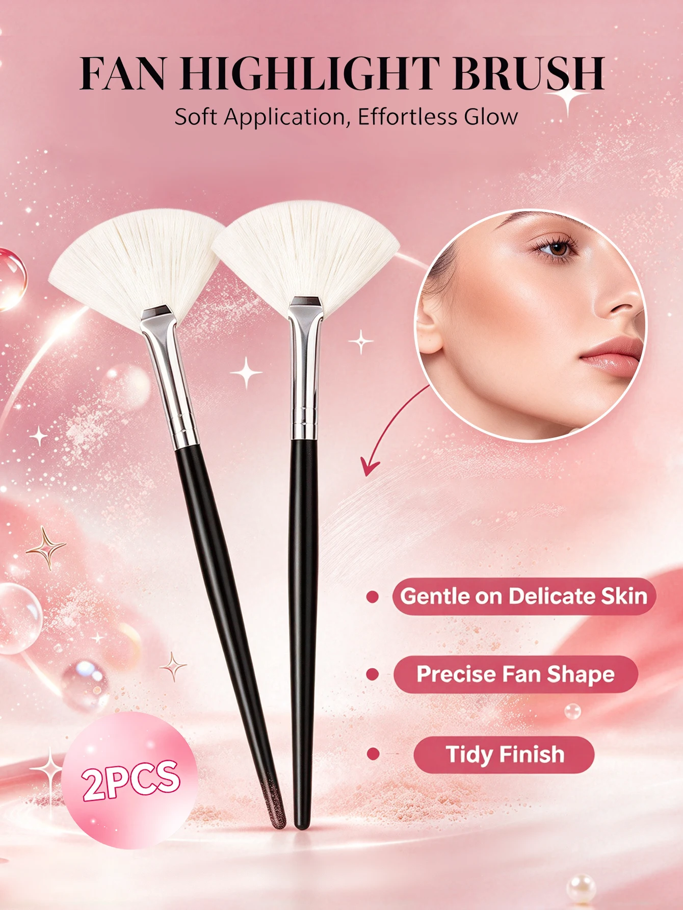 Pro 2Pcs Fan‑shaped Blush Contour Brushes - Lightweight Sheer Powder Application, Precise Cheek Highlight & Blush Makeup Tools