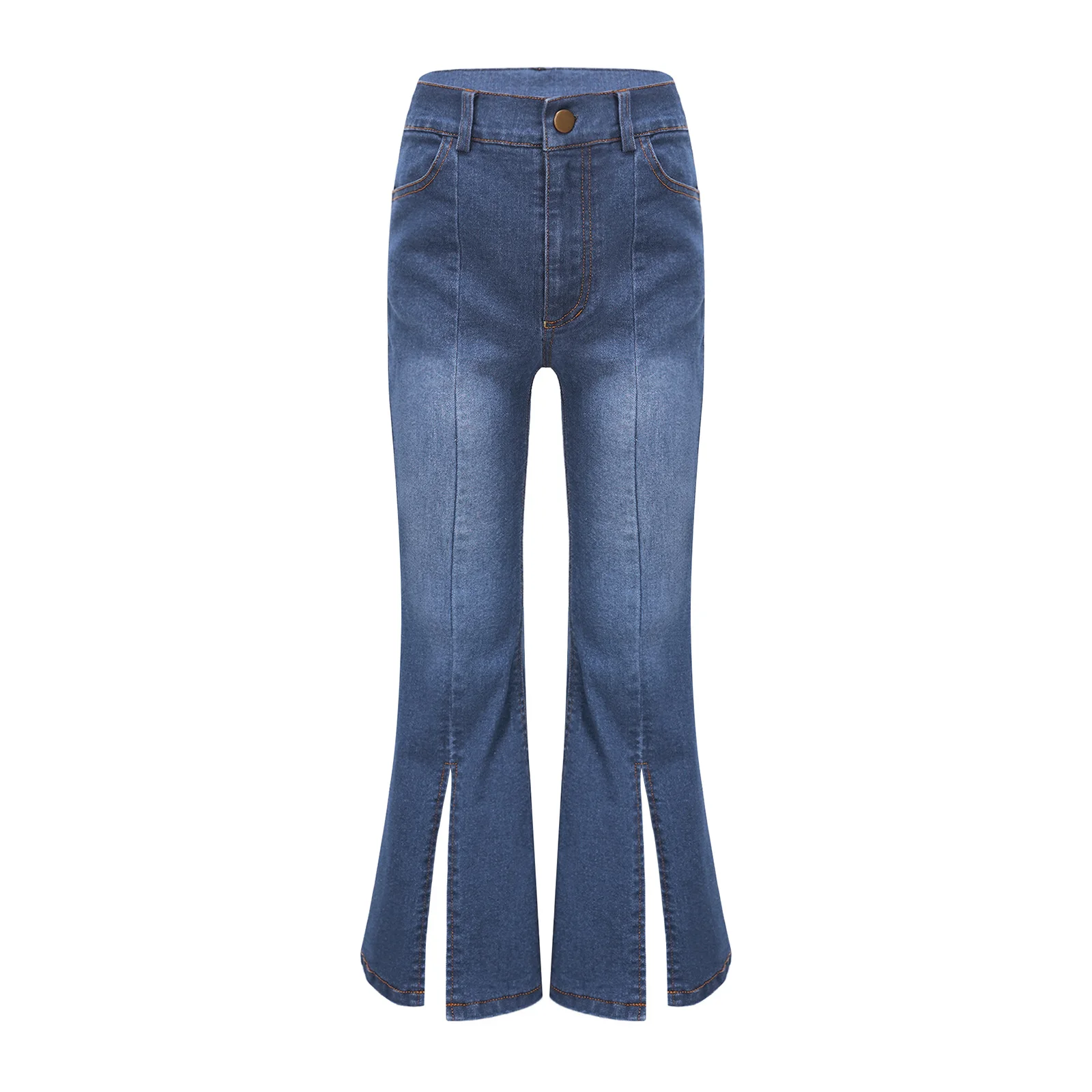 Kids Girls Denim Jeans Pants Stylish Clothing Elastic Waistband Ripped Tassel Bell-bottom Long Pants Streetwear Fashion Trousers