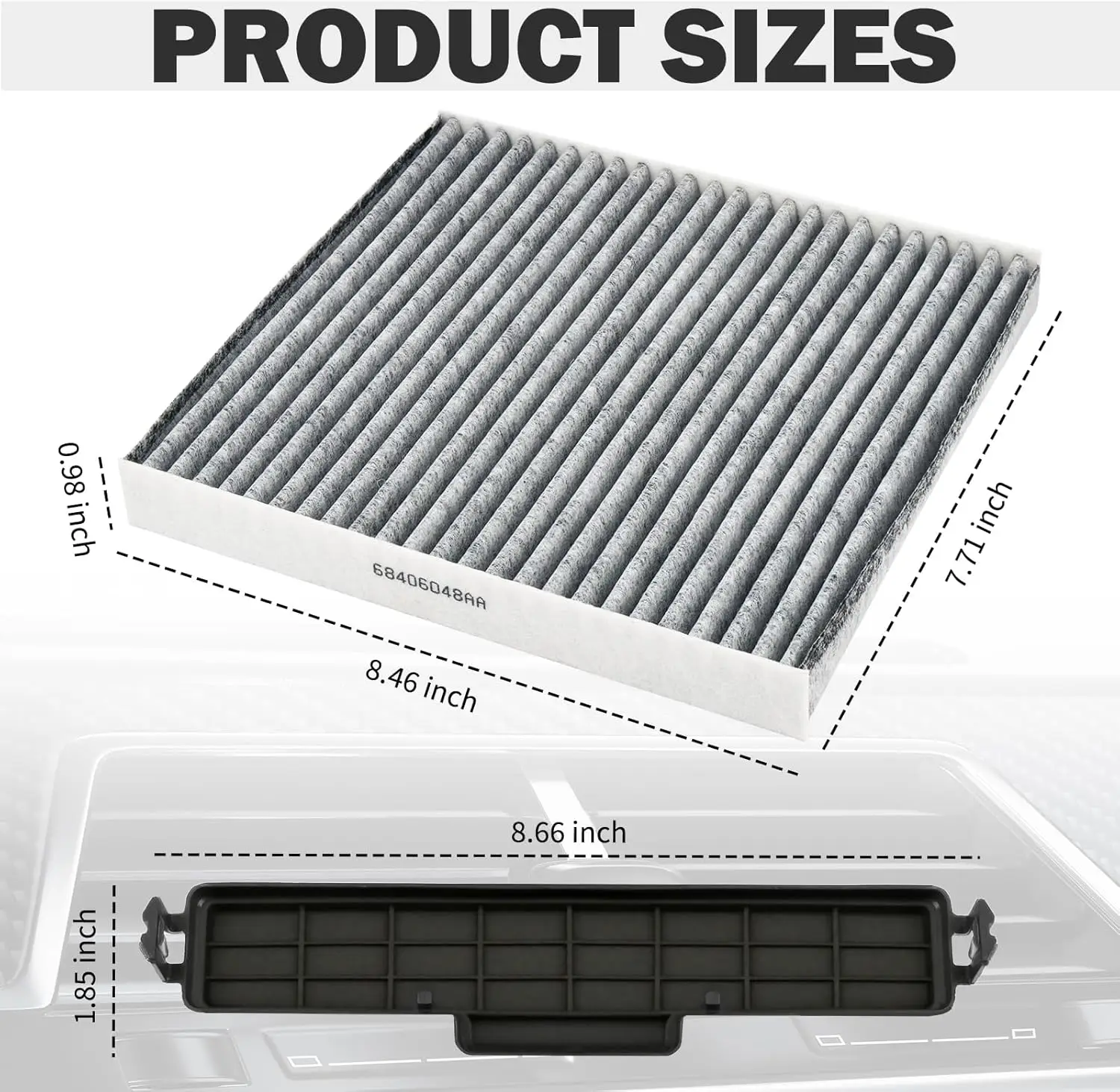 Cabineluchtfilter en filterdeksel, cabinsfilters compatibel met Jeep Dodge Chrysler vervanging OEM # CAF1864P,EG21-61-P11,Airs Cab