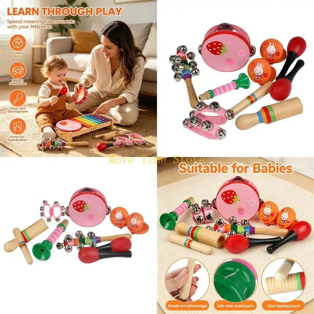 

92ME Musical Instrument Toy Set Handbell Tambourine Drum Toy For Family