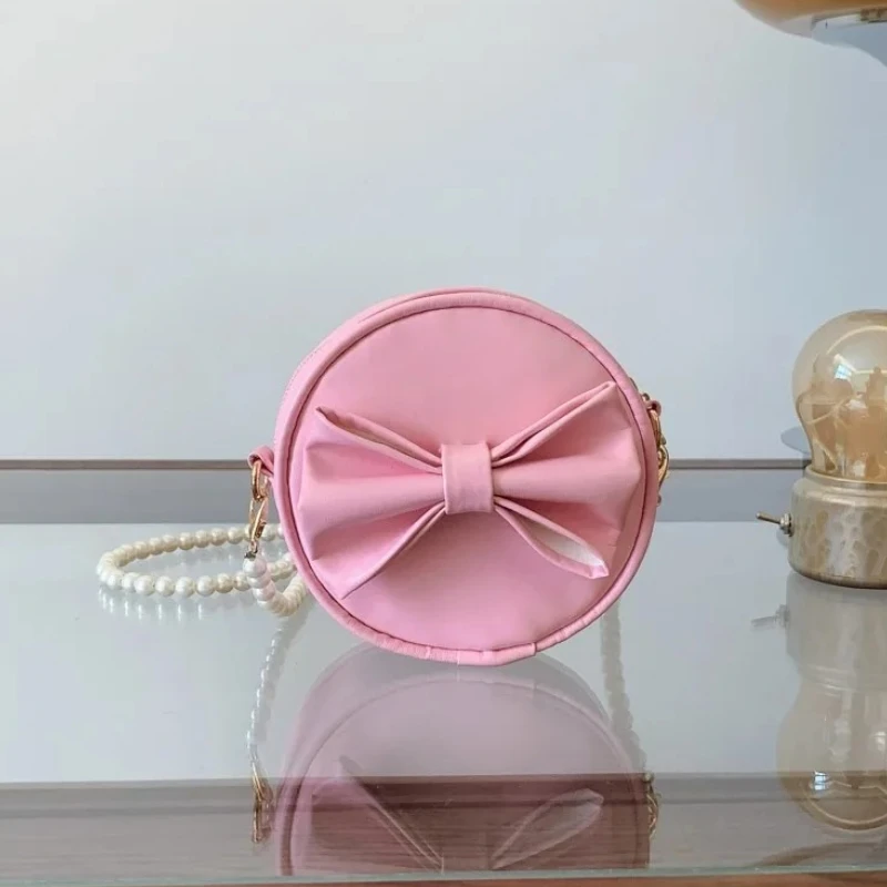 

Summer PU Bow Exquisite Circular Shoulder Bags High Quality Mini Versatile Crossbody Bags Casual Versatile Sweet Bags for Women