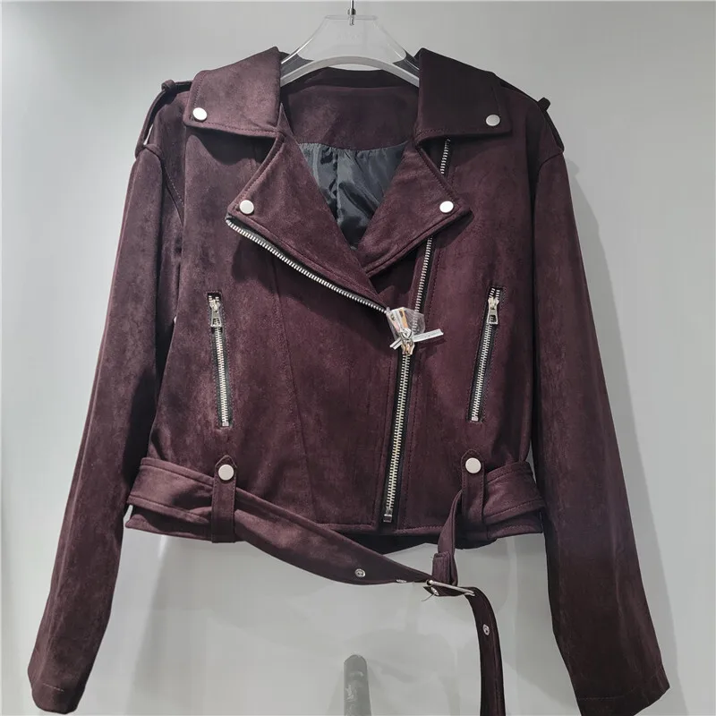 Whth nova moda feminina falso pele de veado velo jaqueta da motocicleta 2025 verão moda lapela mangas compridas casaco feminino 1ls2122