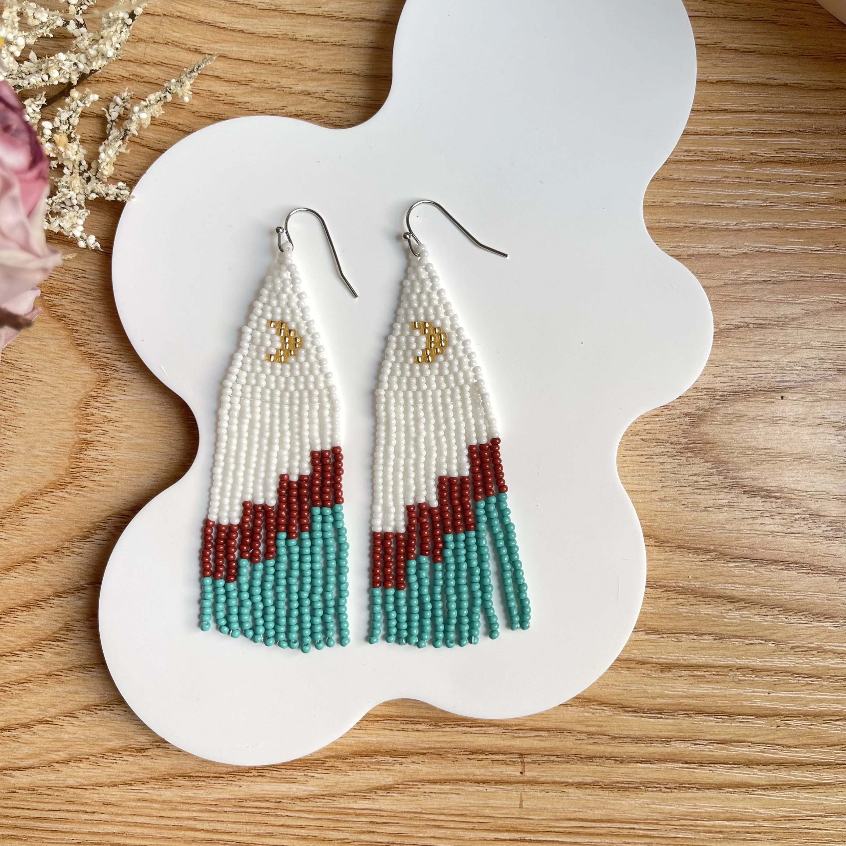 ZGMXR Rice bead earrings Tassel Color matching Bohemia Alloy Hand-woven Original Moon female Simple Fashion Beaded earrings