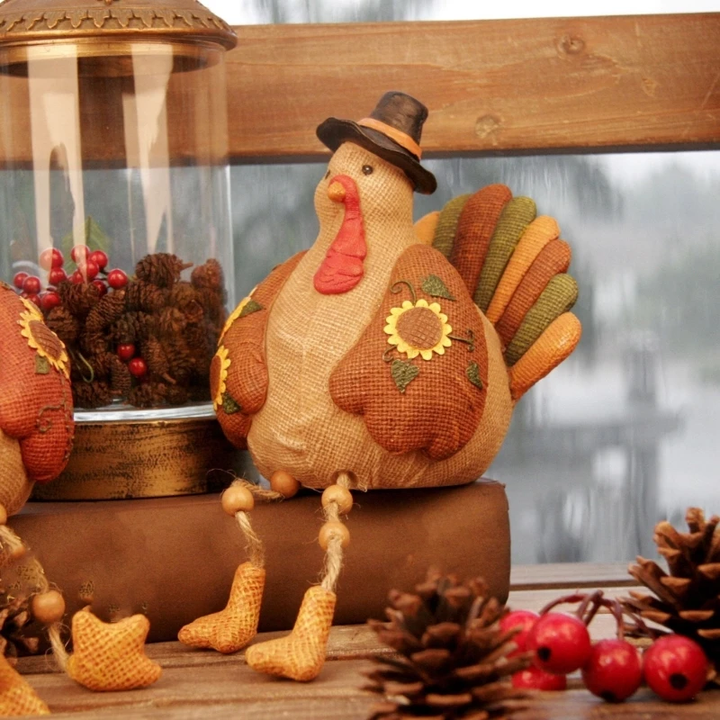 Thanksgiving Turkey Figurine with Dangling Leg Decoration Resin Animal Figure for Table and Courtyards Tabletop Ornament