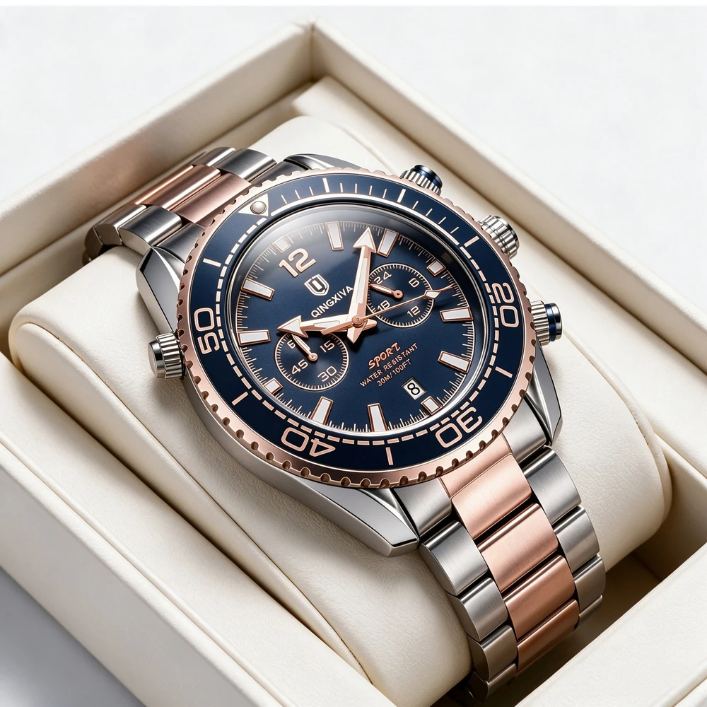 QINGXIYA Modische, kreative Herren-Quarzuhr, wasserdicht, leuchtend, Sport-Chronograph, Herrenuhr mit Datumsanzeige, Business-Uhren für Herren, Reloj – Detail 2