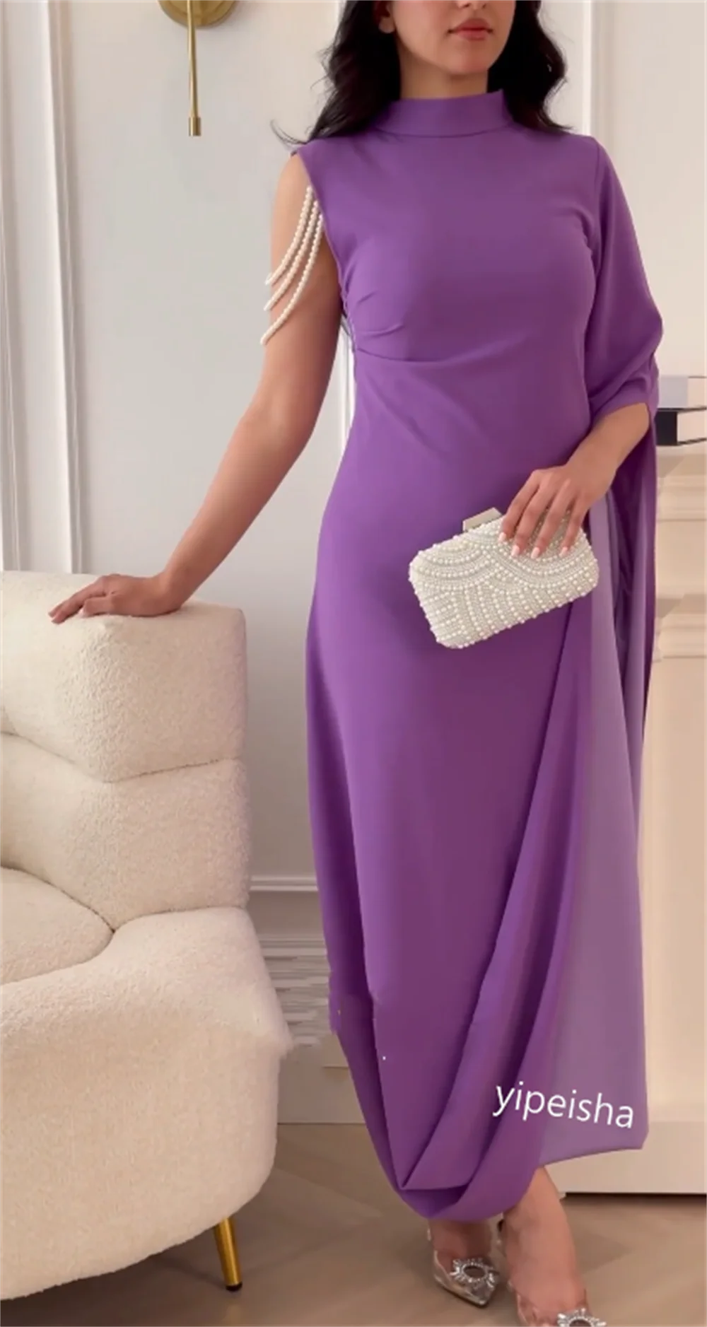 Jiayigong-Robe de Rhà une épaule plissée en jersey, robes mi-longues, occasion sur mesure, Arabie saoudite, Rotterdam, Kle