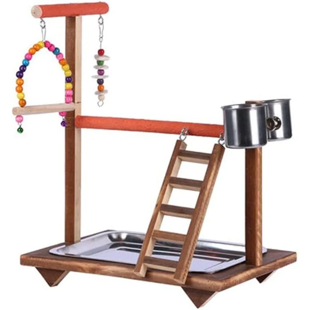 

Bird Cage Parrot Bird Stand Tiger Skin Wood Bird Stand Parrot Playground Chew Toy with Swing Canary Parrot Parakeet Birdcage