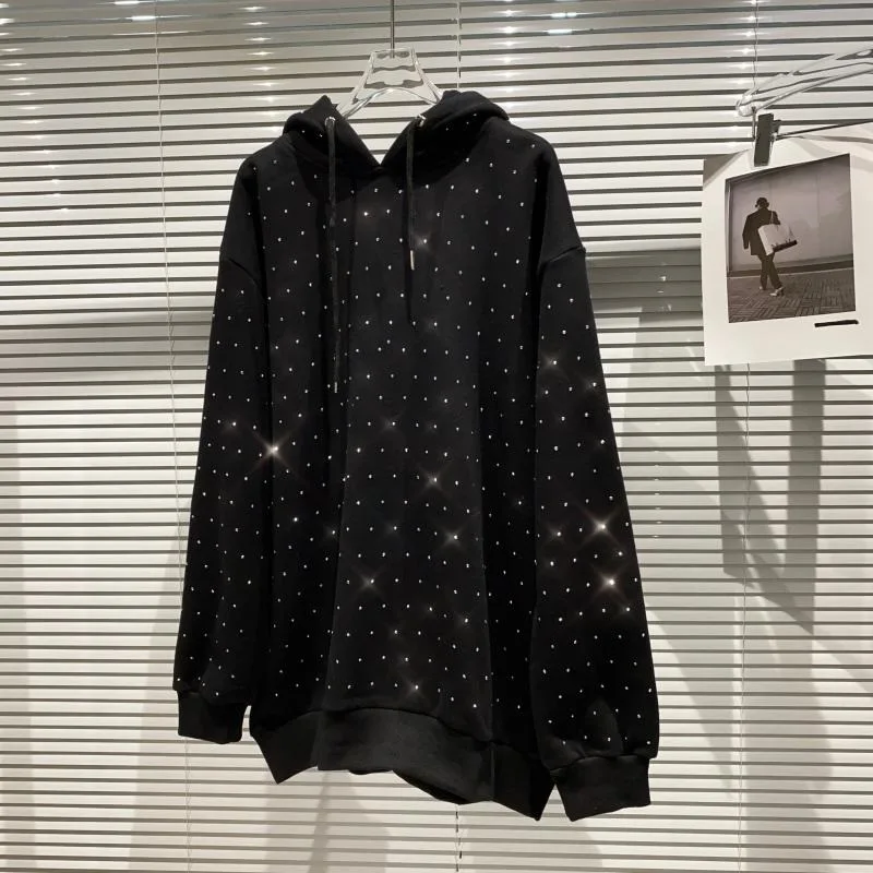 Full Rhinestone Hooded Sweatshirt For Women Spring Autumn Sequin Appliques Hoodie American Casual Fashion Shiny Pullover Tops
