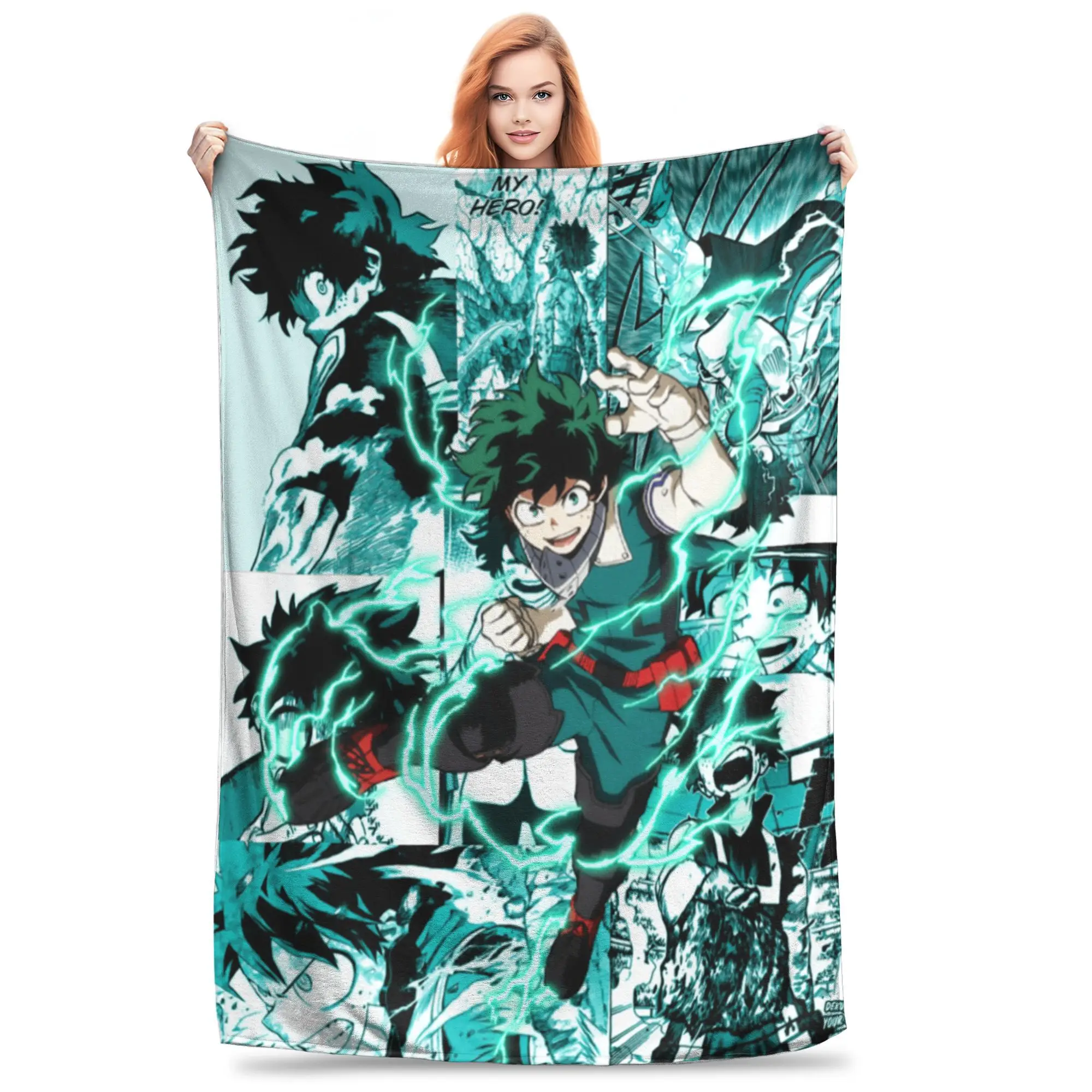Izuku Midoriya Manga Collage Deken My Hero Academia Manga Anime Flanel Warme Gooi Deken voor Sprei