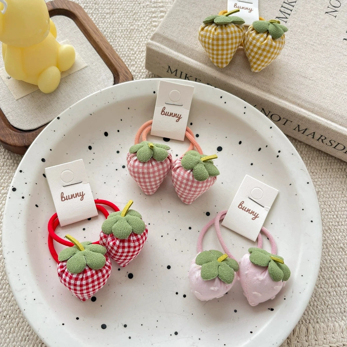 Bandas elásticas para el cabello de fresa de dibujos animados para niñas, accesorios para el cabello, soporte para cola de caballo, lazo para el cabello de algodón para niños, lindas bandas de goma