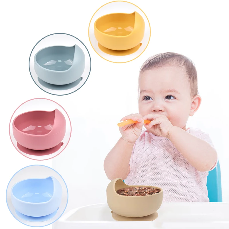 Children\'s Feeding Bowl 100% Food Grade Silicone Self Feeding Training Tableware With Suction Cups to Prevent Leakage & Falling