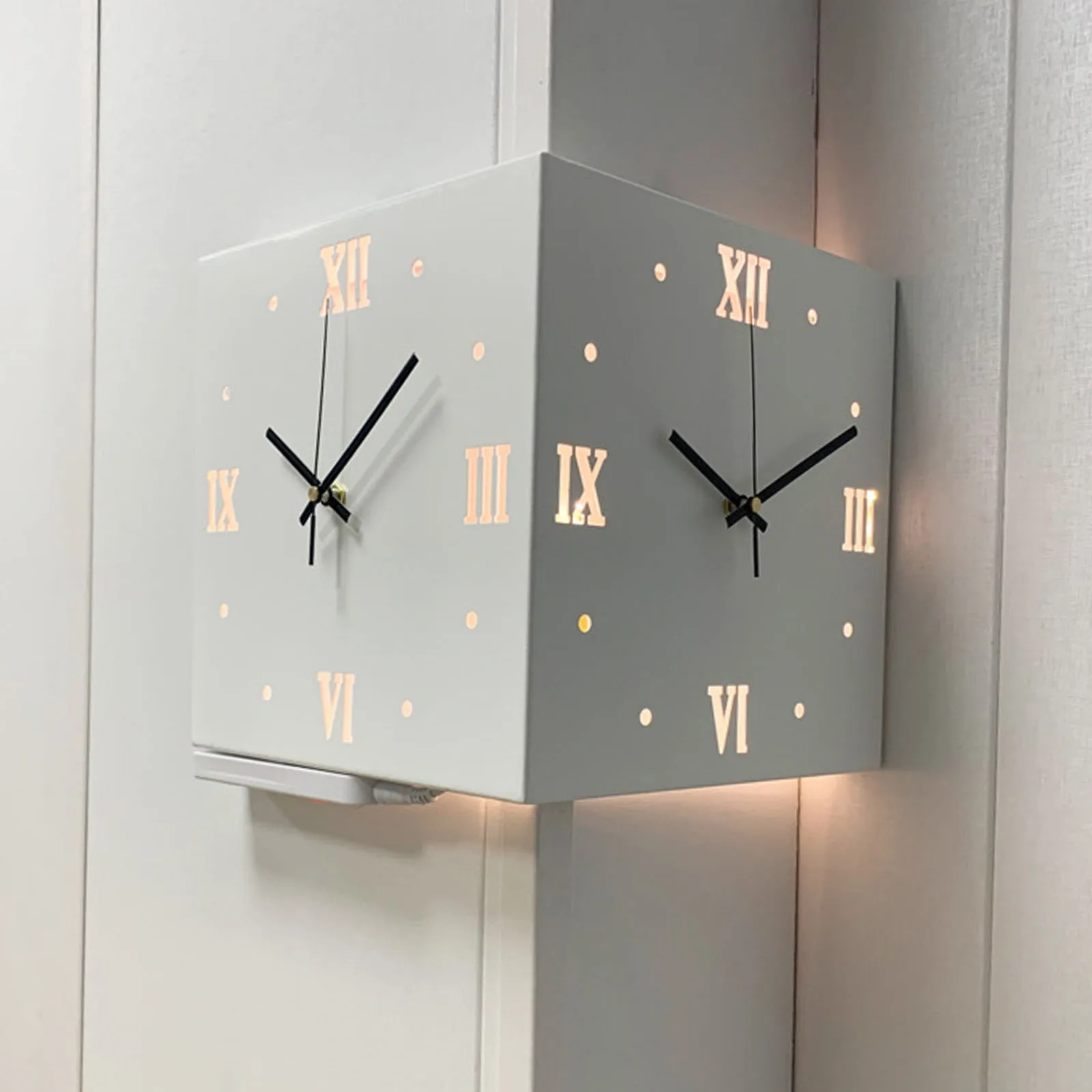 Creative Light Sensor Corner Wall Clock Square Simple Double Sided Wall Clock with Arabic Numeral Scale Analog Silent Wall Clock