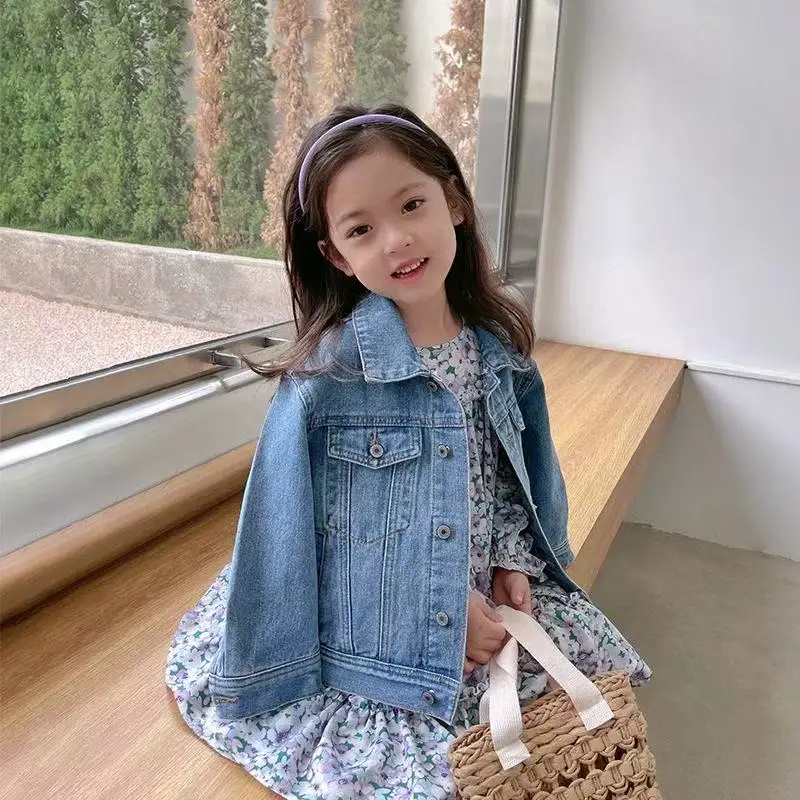 2025 новая модная детская джинсовая куртка для девочек, пальто, весенне-осенняя детская верхняя одежда, повседневные куртки для малышей, костюм для детей 4-12 лет