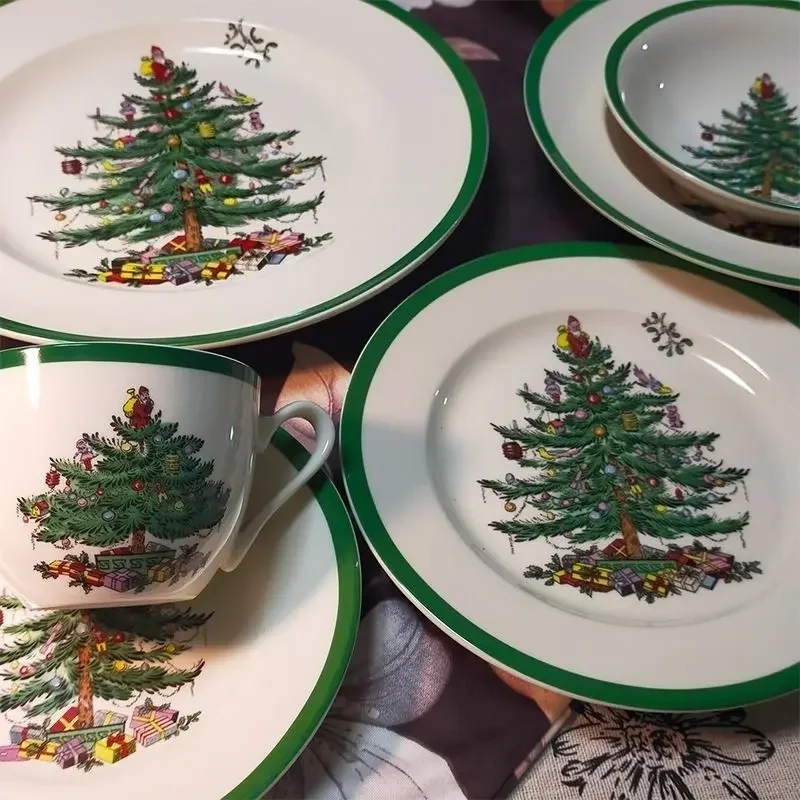 High Beauty Classic Christmas Tree Christmas Tableware Glazed in Color Foreign Trade Tail Plate Bowl Coffee Cup Milk Cup