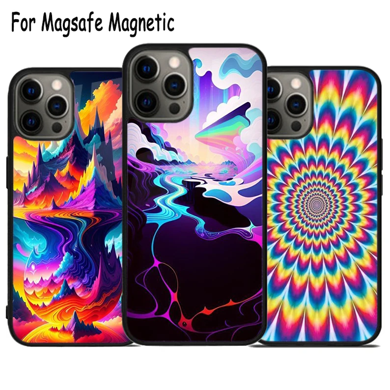 Aesthetic Psychedelic Trippy Colorful Groovy Magsafe Phone Case For iPhone 15 16 14 13 11 12 Pro Max Plus Magnetic Cover