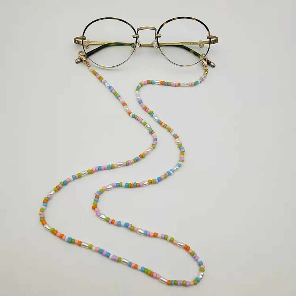 

1PC Vintage with 2 Silicone Buckle Beaded Glasses Chain Eye Wear Accessories Non-slip Eye Glasses Chain Neck Lanyard Women Men