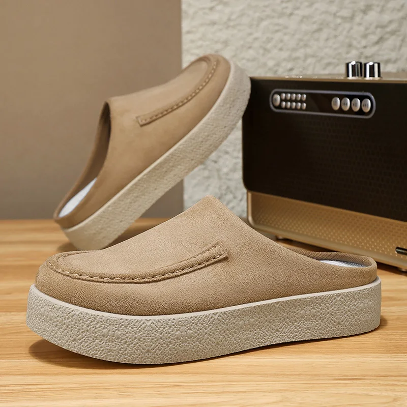 

Platform Half Shoes for Men Mules Semi-Drag Loafers Slippers Open-back Casual Shoes Backless Male Slides Sandal Slip On Flats