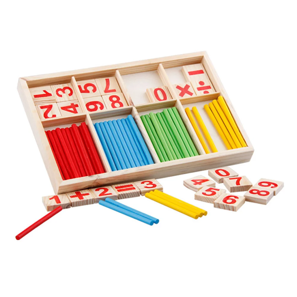 Wooden Number Cards and Counting Rods Set Bright Color Design for Kids Learning Math At Home Preschool Kindergarten Educational