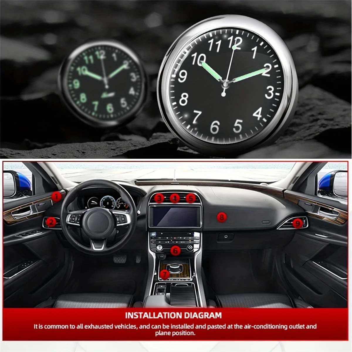 

1pc Premium Luminous Mini Quartz Car Clock - Glow-in-the-Dark Dashboard Decor - Stylish & Precise for High-end Cars - Enhances