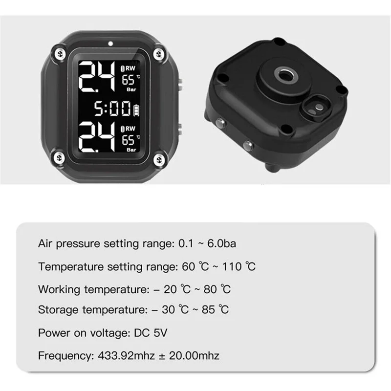 Motorcycle Tyre Pressure Monitoring Alarm System With 2 External Sensors 5 Alarm Methods M5 Motorcycle TPMS Wireless Motorbike