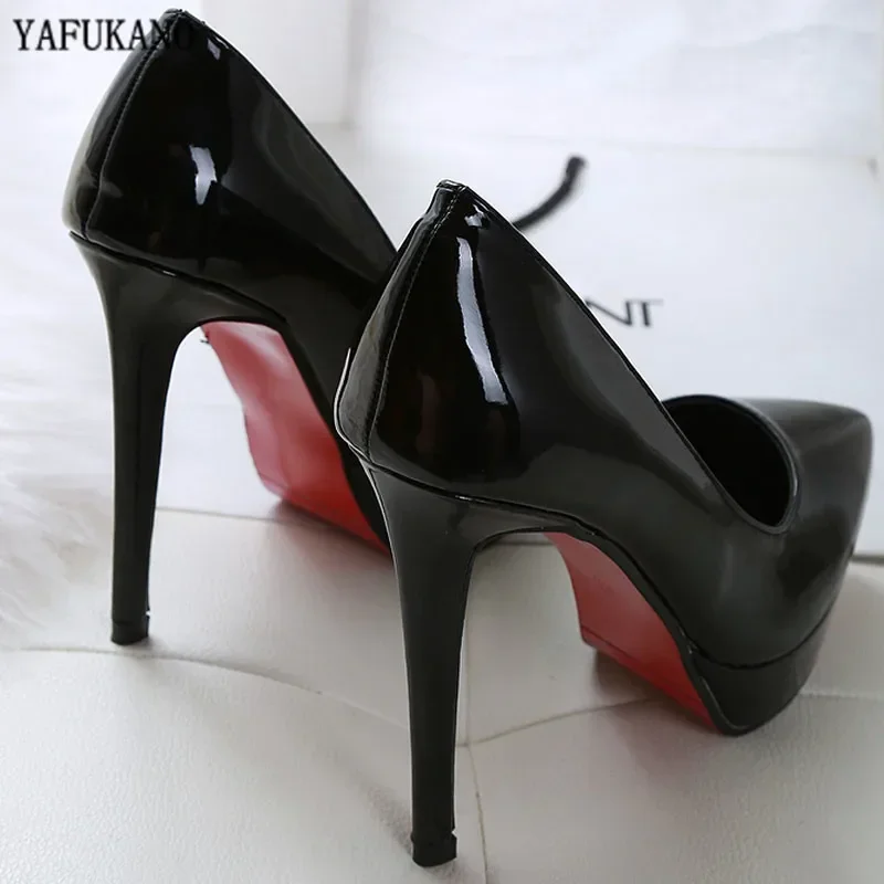 12Cm Womens Pumps European American Style Shallow Mouth Sexy Platform High Heels Stiletto Single Shoes Red Wedding Shoes