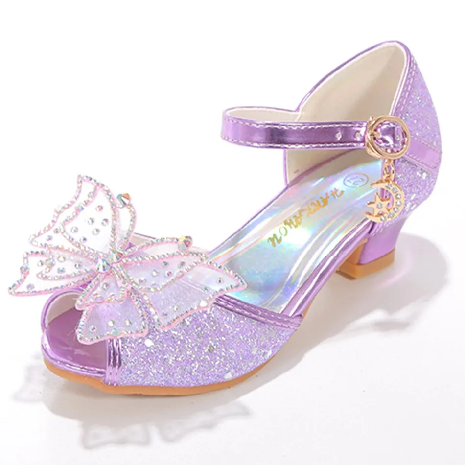 Kids Princess Wedges Children Elsa Party Dress Butterfly Pumps Little Girls Birthday Heel Princess Shoes Leather Ballerina Flats