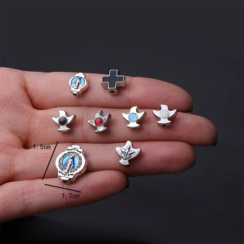 100 Pieces of Catholic St. Mary\'s Big Hole Beads Handmade Maria Beads Medal Catholic Charm Big Hole Beads Charm Bracelet Jewelry