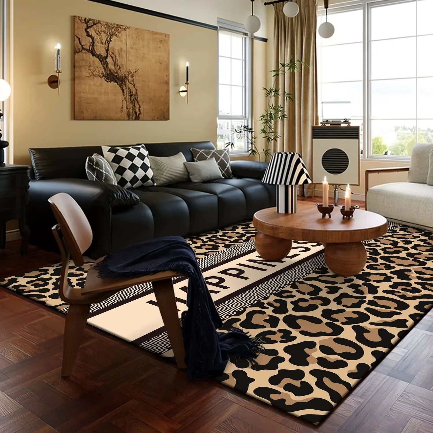 

Европейский роскошный ковер с леопардовым принтом для гостиной, черный дизайн, диван, журнальные столики, коврик для столовой, спальни, прикроватный нескользящий коврик